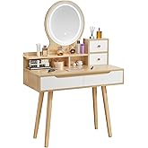 Modern Dressing Table with Mirror, 80 cm Wide, 4 Drawers, Light Oak