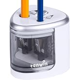 tenwin Electric Pencil Sharpener for Colored Pencils, Battery Operated Pencil Sharpeners for No.2 and 6-12mm Pencils, Dual Hole for Office School Artists Adults Kids Use（Silver）