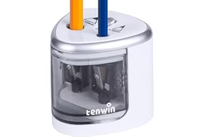 TIHOO tenwin Electric Pencil Sharpener for Colored Pencils, Battery Operated Pencil Sharpeners for No.2 and 6-12mm Pencils, Dual Hole for Office School Artists Adults Kids Use（Silver）