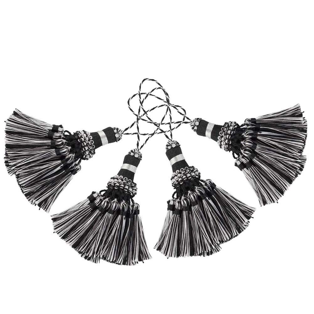 BEL AVENIR Set of 4 Tassel for Craft Elegant Polyester Tassels for Pillow Key Tassel DIY Accessories for Curtain and Home Decor- Black