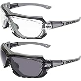 Global Vision Octane Padded Motorcycle Safety Sunglasses 2 Pair Clear and Smoke Lens ANSI Z87.1