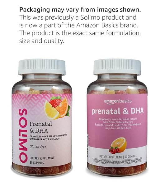 AMAZON BASICS PRENATAL & DHA GUMMY, RASBERRY & LEMON FLAVOR, 90 COUNT (PREVIOUSLY SOLIMO)