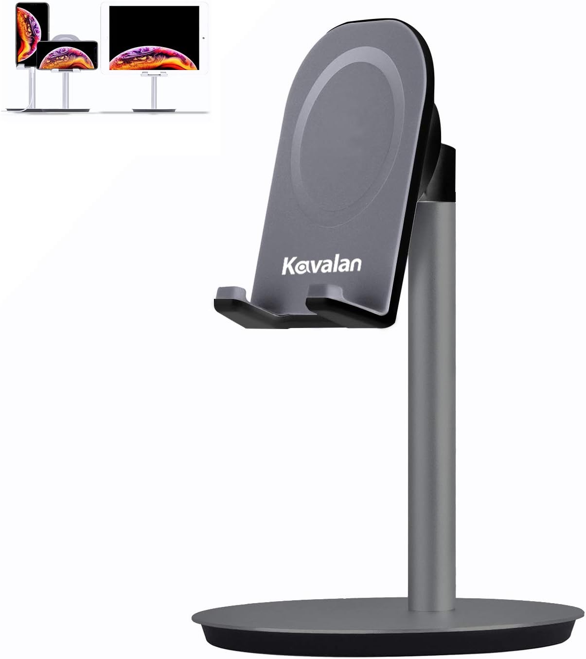 Kavalan Adjustable Tablet Stand, Aluminum Desktop Cellphone Stand Holder Dock for iPhone iPad Pro Kindle Switch and Tablet (up to 10.5 inches), Multi Angle & Ergonomic Height Design (Space Gray)