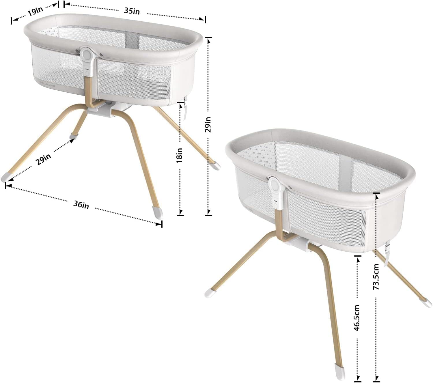 ANGELBLISS 3 in 1 Baby Bassinet, Rocking Bassinets Bedside Sleeper, One-Second Convert Travel Portable Bassinet Newborn Baby (White)
