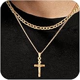JIKASI Cross Necklace for Men, Silver Black Gold Stainless Steel Plain Cross Pendant Necklace for Men Box Chain