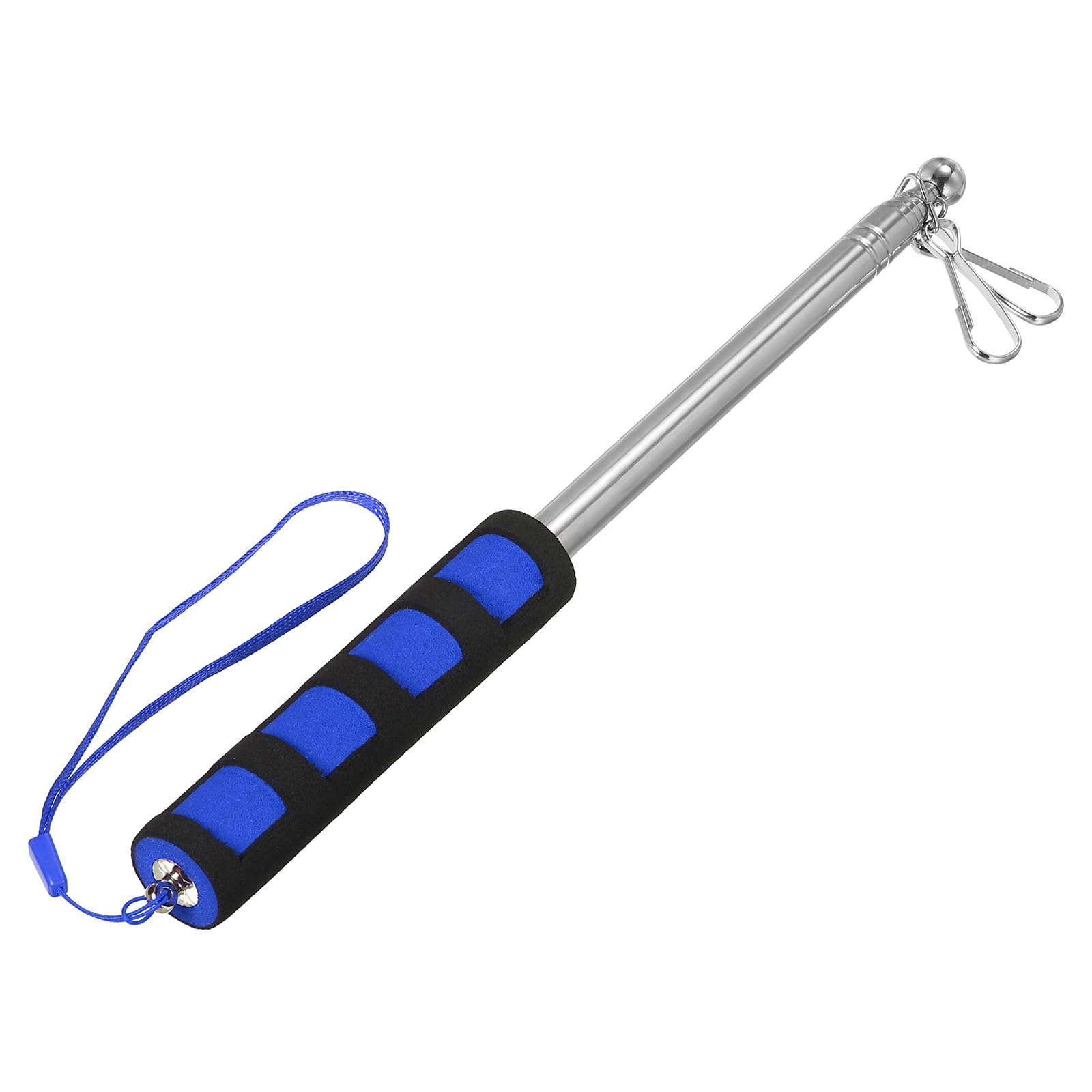 PATIKIL Telescopic Handheld Flagpoles, 5 Feet Sponge Handle Stainless Steel Telescoping Flag Poles Tour Guide Flag Pole with Clips, 7 Sections, Blue