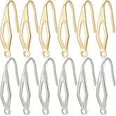 SUNNYCLUE 1 Box 80Pcs French Hook Ear Wires Stainless Steel Earring Hooks Metal 18K Gold Plated Silver Wide Fishing Earrings Wire Hook with Vertical Loop for Jewelry Making Findings DIY Crafts Women
