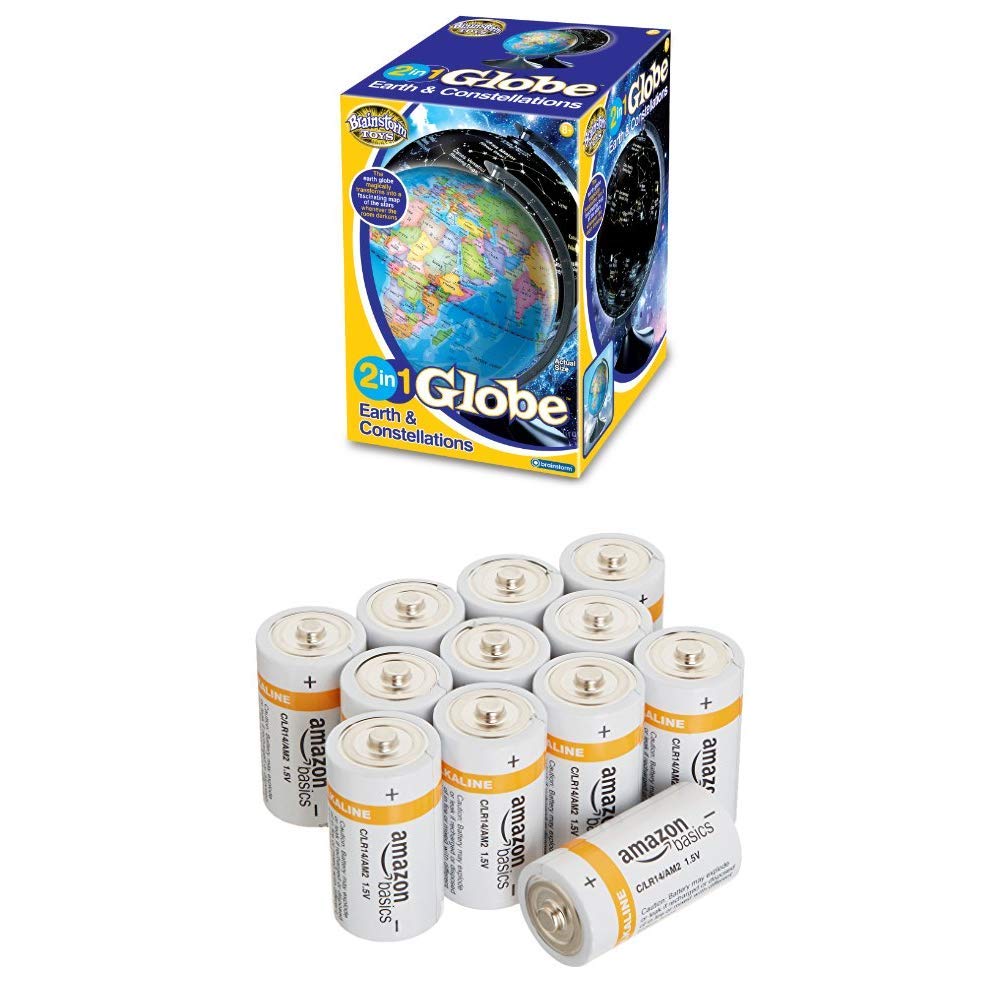Brainstorm Toys E2001 2 in 1 Globe Earth and Constellations with Amazon Basics Batteries