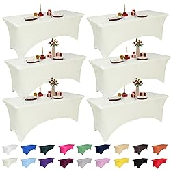 6 Pack 6 Feet Ivory Spandex Tablecloth for