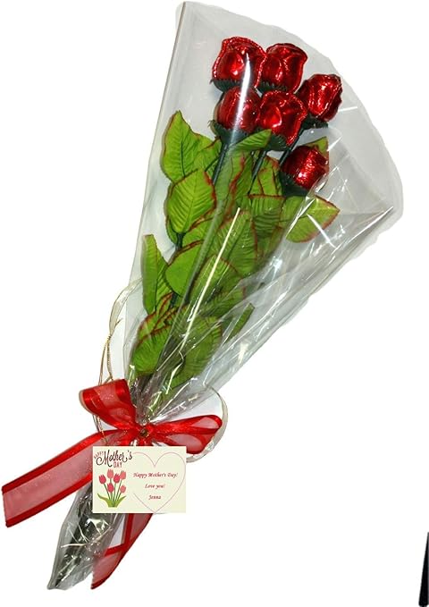 Amazon Com Favoronline Mother S Day Chocolate Roses Bouquet Of 6 Long Stem 19 Inch With Personalized Card Home Kitchen