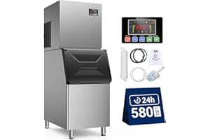 TUATNUT Commercial Ice Machine, 580 LBS/24H Stainless Steel Ice Maker with 480 LBS Ice Storage Capacity, 156 Ice Cubes Ready in 5-15 min, Perfect for Bar/Cafe/Business