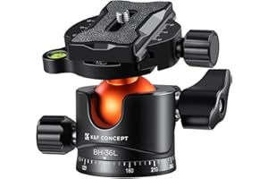 K&F CONCEPT 36mm Metal Tripod Ball Head 360 Degree Rotating Panoramic with 1/4 inch Quick Release Plate Bubble Level for Mono