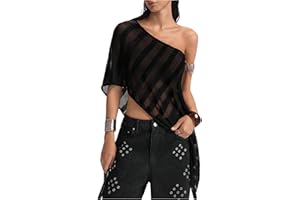 SHENHE Women's Sheer Poncho Shrug Bolero Lightweight Striped Off Shoulder Knit Top Sweater