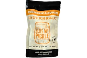 Olive My Pickle Fermented Sauerkraut - 16 Ounces | 1-Pack Bundle of Probiotic Turmeric and Cumin Sauerkraut with Natural Probiotics for Gut Health - Great for Sandwiches, Salads, Asian Dishes, and Meat