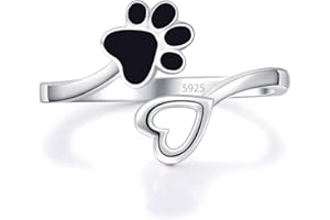 ACJFA Paw Print Rings - 925 Sterling Silver Adjustable Dog Cat Paw Print Ring for Women