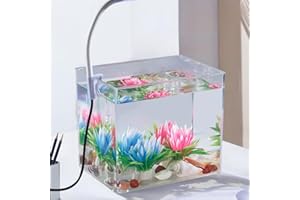 Small Fish Tank with Light, Aquarium Tank with Clamp Light, Wall Mounted Filter, Anti Slip Base Aquarium Starter Kit for Livi