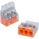 50PCS 3-Port Push-in Wire Connectors 0.5-4.0mm Orange UL 486C Splices | Tool-free low insertion force, color-coded polycarbonate shell for lighting, outlets, switches, and building cable