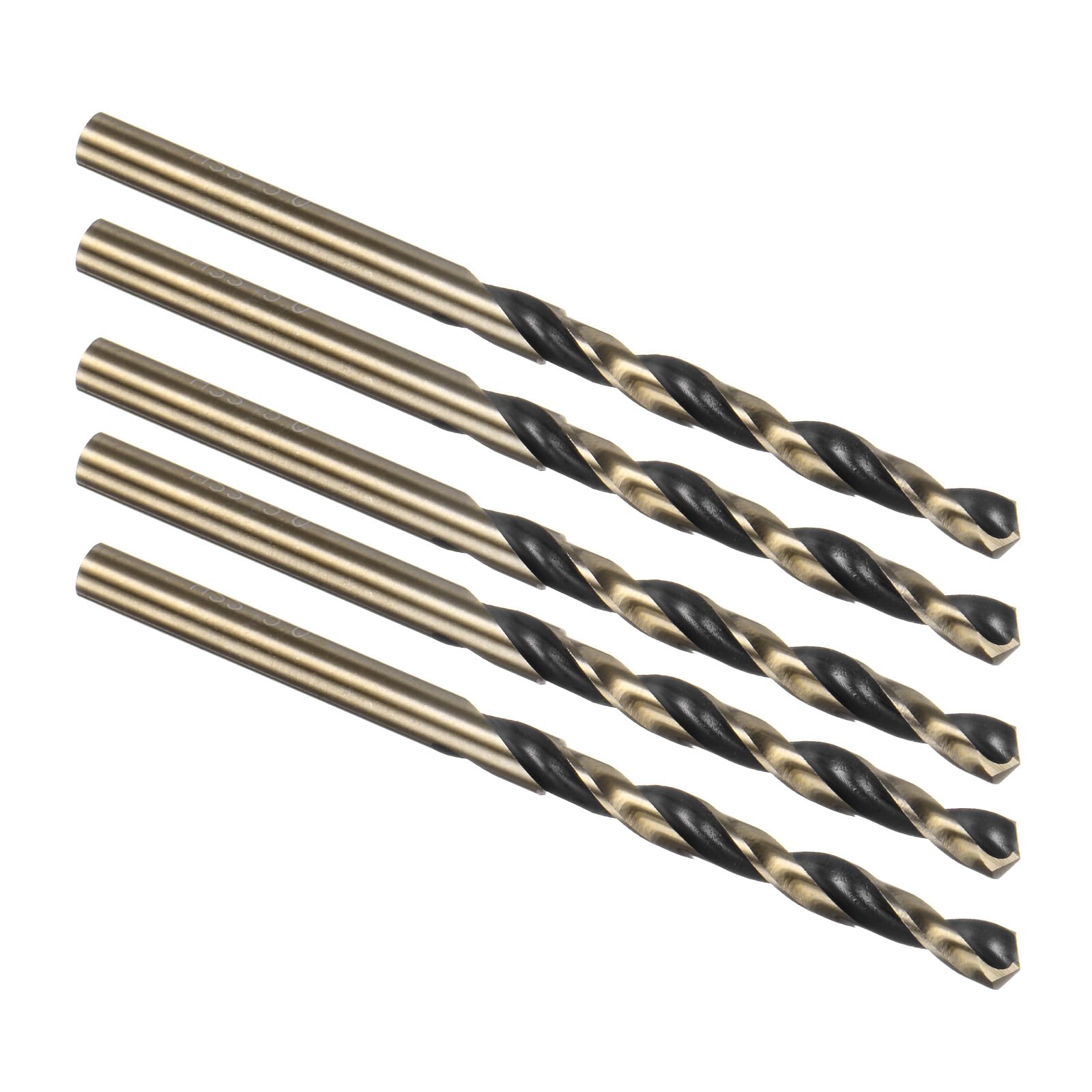 Kozelo 5PCS Twist Drill Bit - [5mm/0.2"] Titanium Nitride High-Speed Steel Round Shank Jobber Bit Set Black Gold for Metal Wood Plastic Steel Use, 50mm / 1.97" Blade Length — image 1