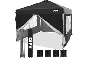 DIFY 10x10 Durable EZ Pop Up Canopy with 4 Removable Sidewalls, 4 Sandbags. Outdoor Canopy Tent with Roller Bag, Patio Outdoor Canopy for Commerce, Beach, Party.(Black)
