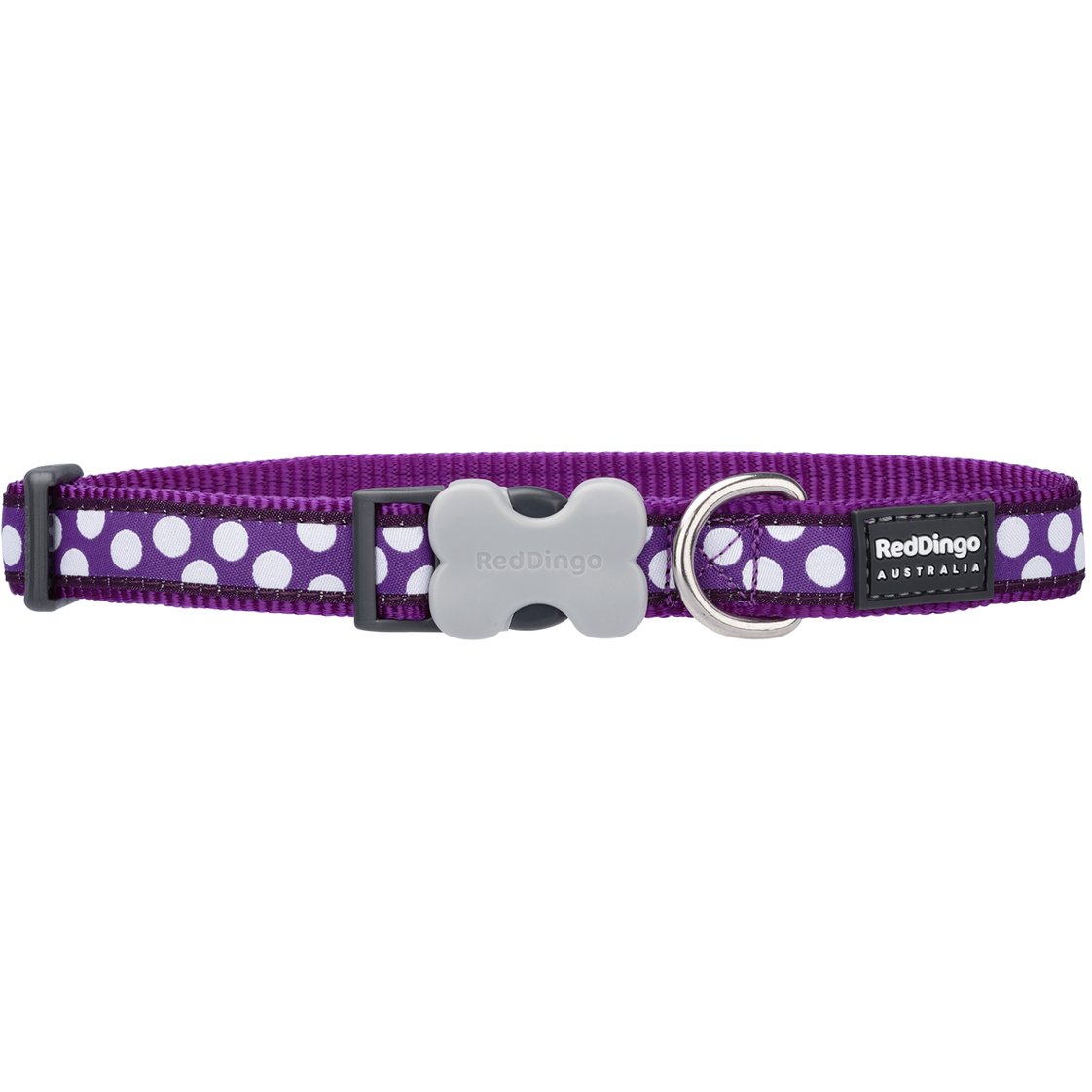 Red Dingo Dog Collar, 20 mm x 31 to 47 cm, Medium, Purple/White Spots