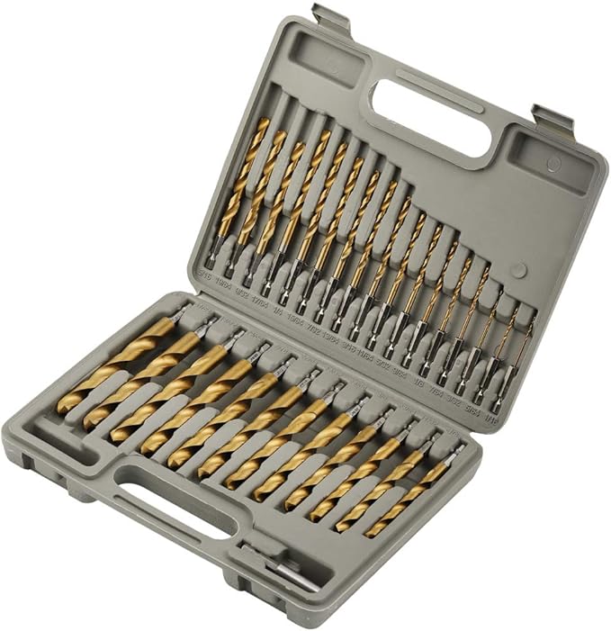 COMOWARE Titanium Impact Drill Bit Set 30 Pcs Hex Shank HSS, Quick