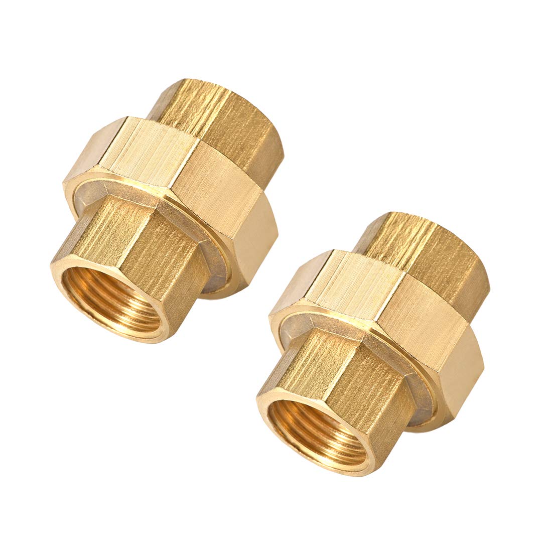 sourcing map Brass Pipe Union Connector Coupling 1/2PT Fitting with Female Threaded Connects Two Pipes 38mm Length 2Pcs