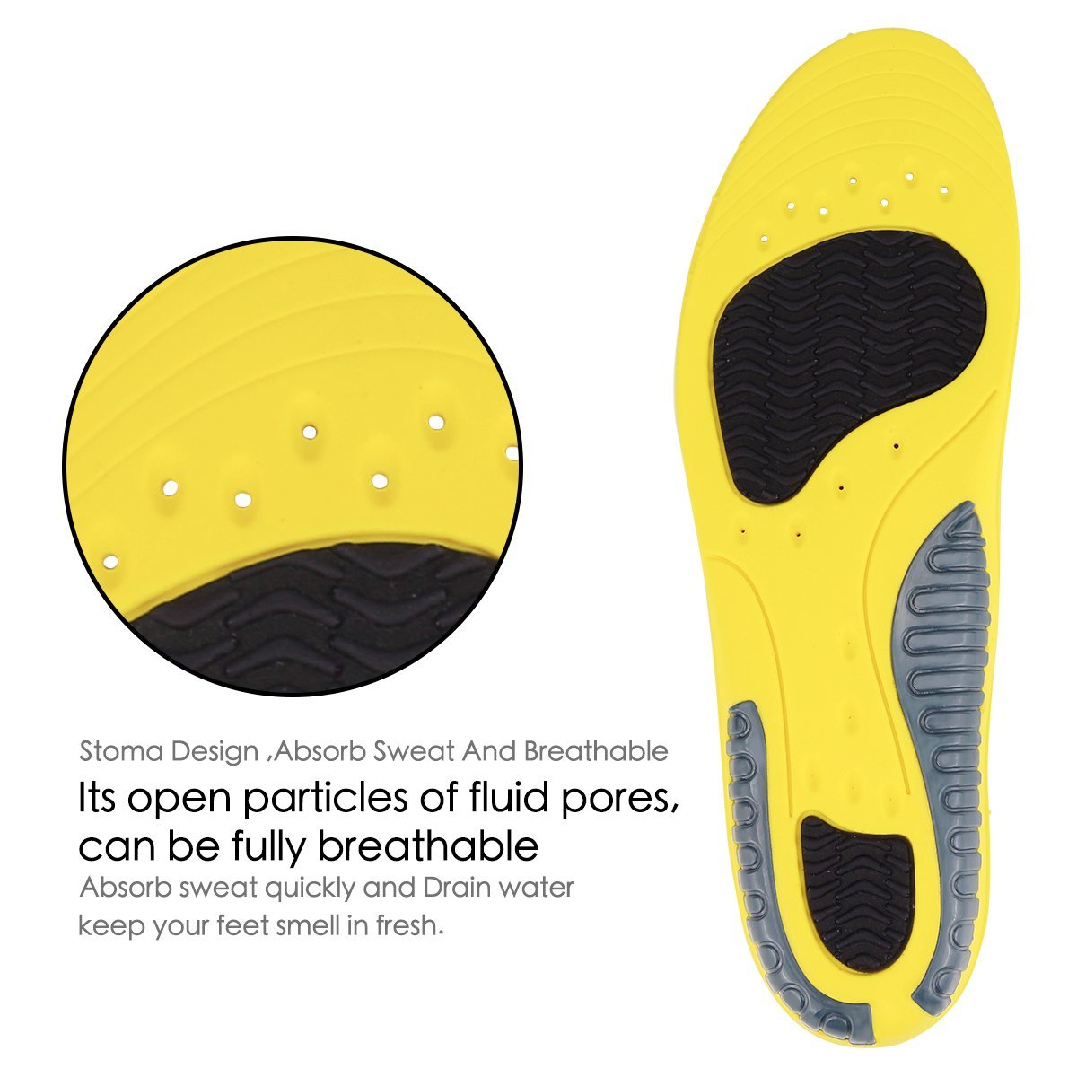 HLYOON Sport Trainer Athletic Cushioning Arch Support Shoe Insoles Excellent Shock Absorption for Arch Support,Gray flocking cloth and PU+TPU, High elasticity and Quick-drying (UK Woman\'s (3-8))