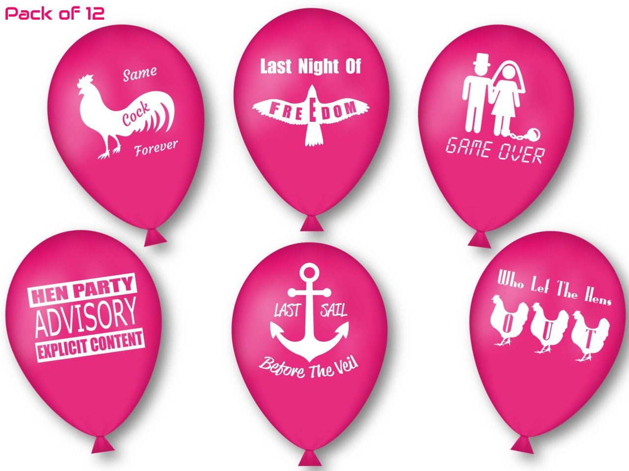 Hen Party Balloons - 12 x Funny, Rude, Naughty Balloons - Large 12" Latex