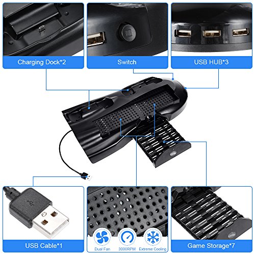 image for Lictin Xbox One X Vertical Stand Cooling Fan with Dual Charging Statio