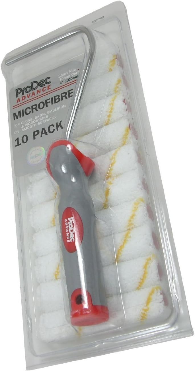 ProDec Advance 11 Piece 4 inch Short Pile Microfibre Mini Paint Rollers & Frame for a Smooth Finish with Emulsion Gloss