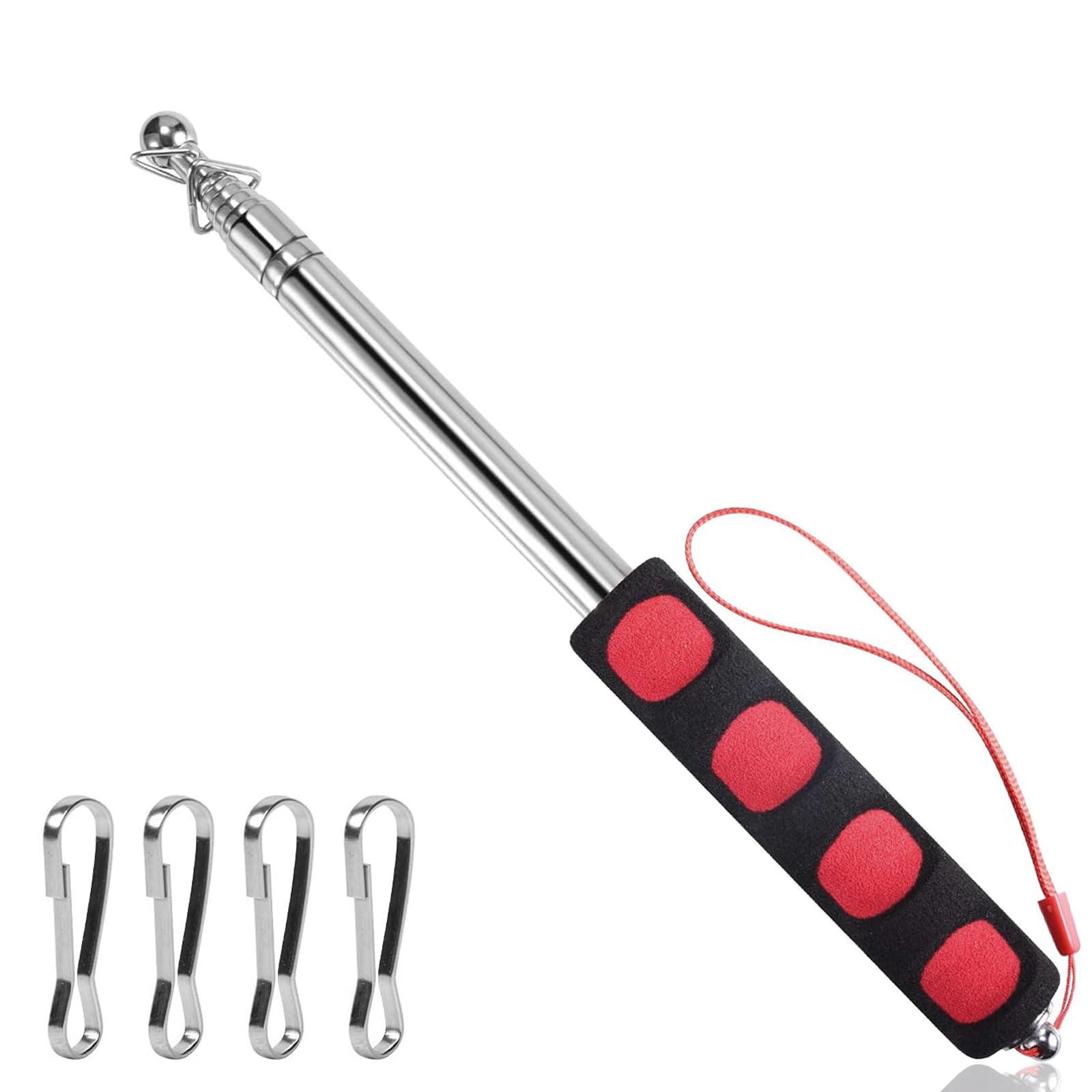 LICQIC 2 M Flag Stick, Telescopic Handheld Flagpoles, Portable Tour Guide Flag Pole with Lanyard and Clips, Stainless Steel Teaching Pointer Stick for Tour Guide Teaching (1 PCS)