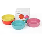 EKOBO Bamboo Kids Bowls Set of 4 POP, 20 oz Bowls reusable in Lagoon, Lime, Persimmon & Rose, Eco-Friendly, Stackable, Dishwasher Safe Bamboo Dinnerware for Kids & Families