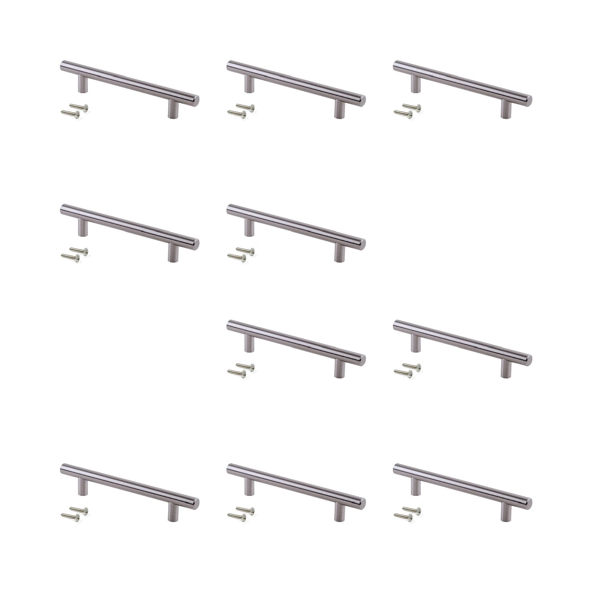 Emuca - Lot of 10 Furniture Handles, L136mm, 96mm Interaxis, Steel, Satin Finished Nickel