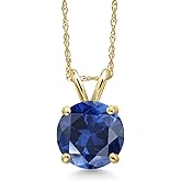 Gem Stone King 14K Yellow Gold Blue Created Sapphire Pendant Necklace for Women | 2.50 Cttw | Gemstone September Birthstone | Round 8MM | With 18 Inch Chain