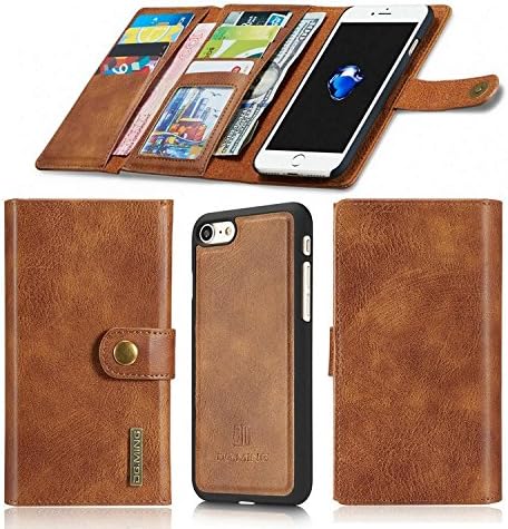 Aiwe iPhone 8 Wallet Case Men - iPhone 7 Wallet Case [14 Slots] Magnetic Detachable Slim Case With Card holder iPhone7 iPhone8 Leather Flip Case for Women (Brown)