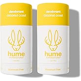 Hume Supernatural Aluminum Free Deodorant for Women & Men - Safe for Sensitive Skin - Probiotic, Plant-Based, Baking Soda Free, Aloe, & Cactus Flower, Anti Sweat, Stain & Odor - Coconut Coast 2-Pack