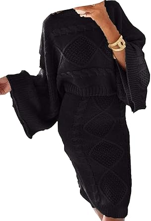 Ladies Knitted Co Ord Set Jumper Skirt Womens Winter 2pc Cable