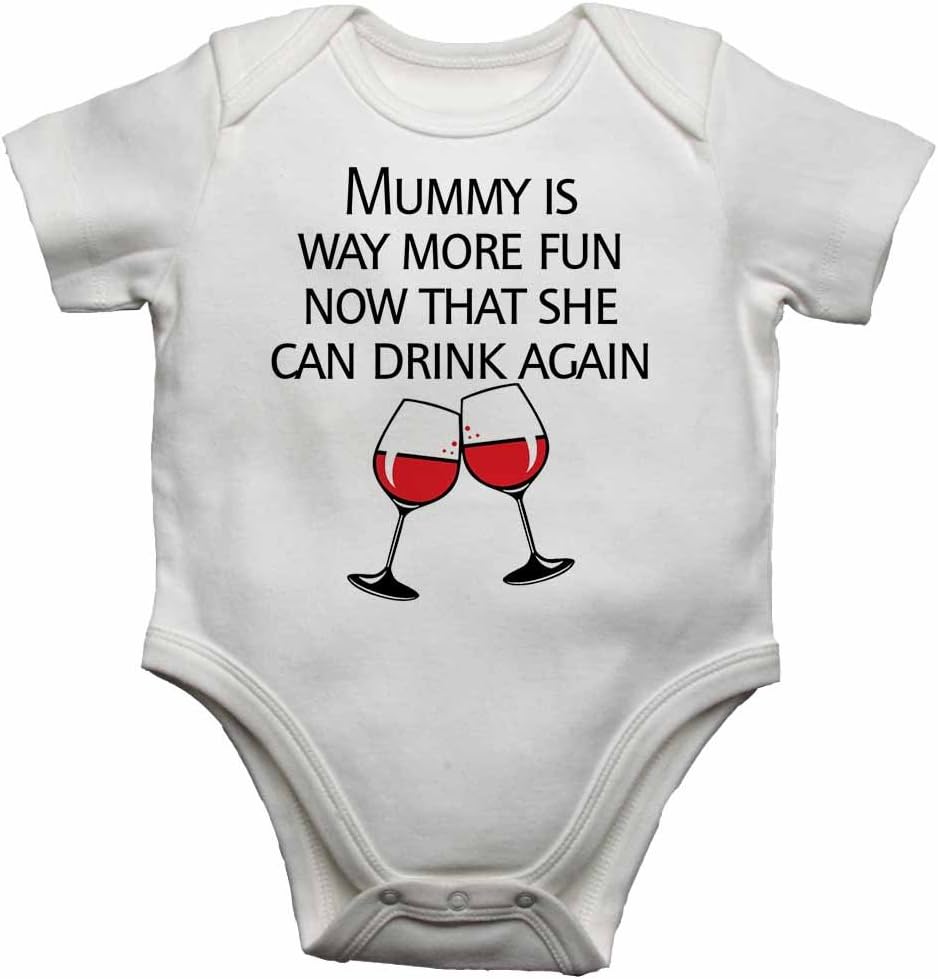 Little Ratbag Unisex Baby Bodysuit Vest - 100% Cotton Funny Baby Clothes - Short Sleeves Boy & Girl Baby Grows Clothing Suit - Mummy is Way More Fun Now That She Can Drink Again