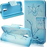Galaxy S4 Case, Galaxy S4 Wallet Case, ikasus Beautiful Blue Water Flowers Floral Pattern Pu Leather Flip Protective Case Cover with Stand Wallet Case Cover for Galaxy S4 I9500 (Blue Water Flowers)