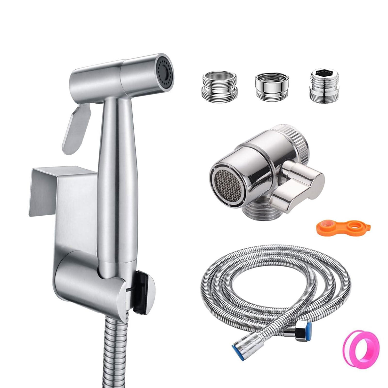 Portable Bidet Sprayer Kit,Stainless Steel Bidet Hand Shower for Bidet Toilet Shower with 2 Way Shower Diverter, 1.5m Shower Hose and Hand Shower Holder