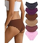 Dawnrole Women's Seamless Underwear No Show invisible Stretch Panties Ladies Low Rise Cheeky Wave Edge Bikini Panties 6 Pack