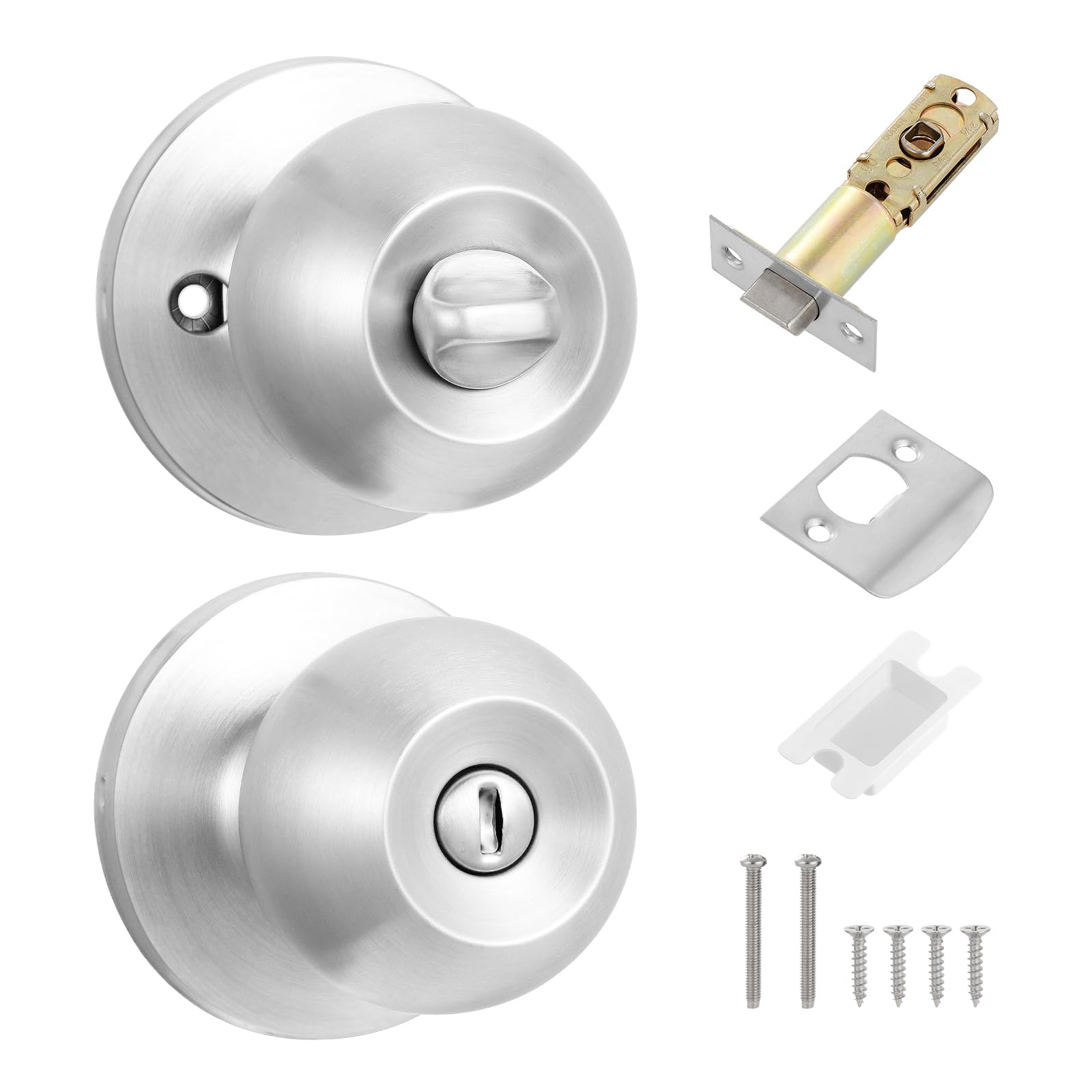 Coolty Privacy Door Knobs Keyless Lock Set Round Door Handle for Bedroom Bathroom Interior Doors Privacy Use(Silver)