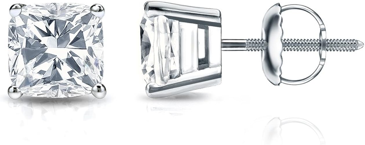 Amazon Com 18k White Gold 4 Prong Basket Cushion Cut Diamond Stud