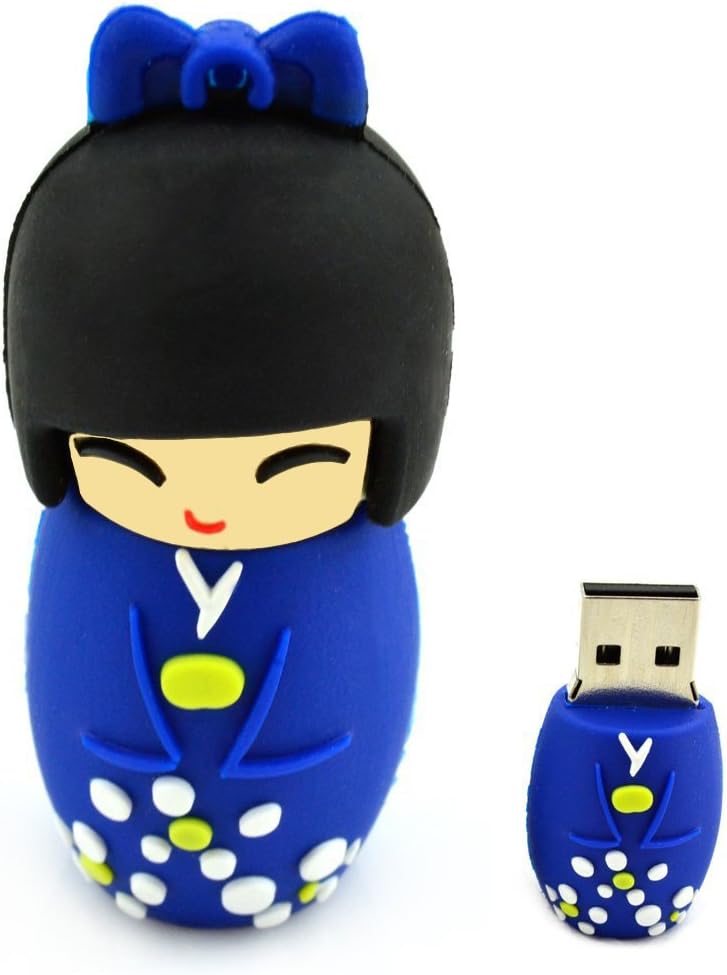 Flash Drive 32GB, USB Memory Stick Pen Drive USB2.0 AreTop Cute Cartoon Miniature Japanese Doll Thumb Drives for Date Storage Gift for School Students Kids Children Teacher Collegue Employees, Blue