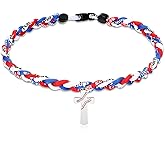 Glenmal 2 Rope Baseball Cross Necklace Baseball Titanium Necklace Stainless Steel Cross Pendant Sports Braided Tornado Baseball Necklace Gifts for Men, 20 Inches