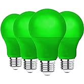 4 Pack LED Green Light Bulbs, A19 9W, E26 Base 60w Equivalent for Christmas | LED Green Bulb for Wedding Halloween Christmas Party Bar Decor, Porch, Home/Holiday Lighting, Decorative Illumination Bulbs