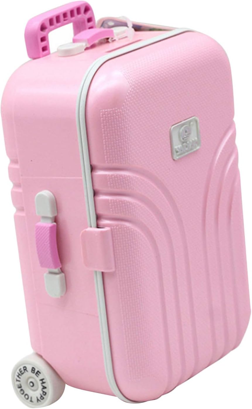 Beetest uk Cute Lovely Mini Travel Suitcase Luggage Case Toy with Adjustable Handle Rolling Wheel for Girl Baby Doll Accessories Pink