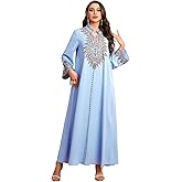 OBEEII Abayas for Women Muslim Applique Embroidery Long Sleeve Maxi Dress Loose Full Cover Islamic Dubai Robe Kaftan Abayas
