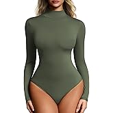 Mobeso Women’s Mock Turtleneck Bodysuit Long Sleeve, Double lined Body suit Top Suitable for Going out