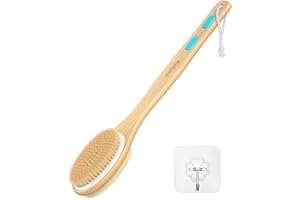 Metene Shower Brush with Soft and Stiff Bristles, Bath Dual-Sided Long Handle Back Scrubber Body Exfoliator for Wet or Dry Brushing